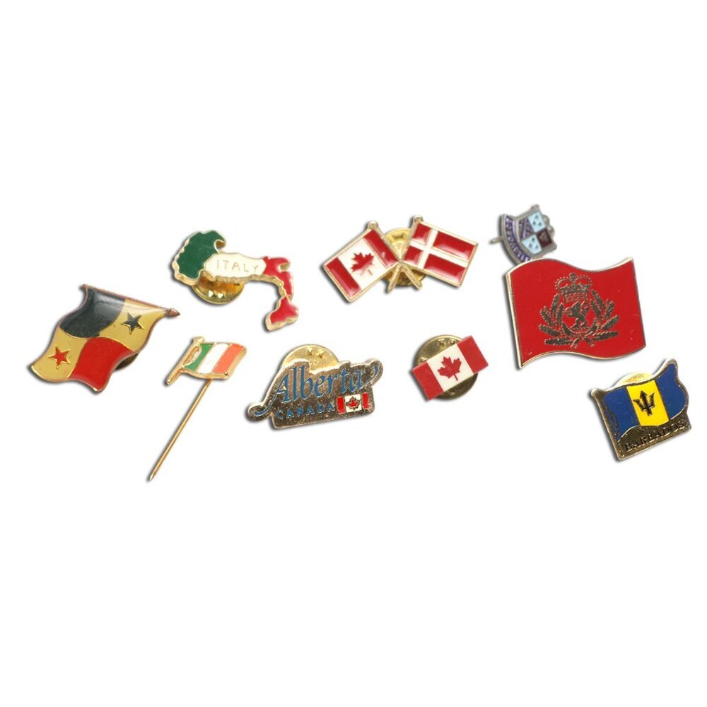 Vintage World Enammelled Metal Pins Travel Barbados Canada Italy Denmark Ireland